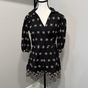Venus Women's Size 6 Floral Embroidered Eyelet Wrap Tie Romper 100%‎ Cotton Boho